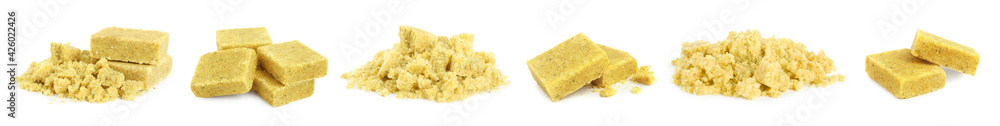 Set with bouillon cubes on white background. Banner design Set with bouillon cubes on white background. Banner design