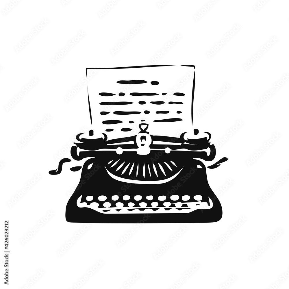 Vintage old typewriter symbol or logo. Literature, journalism icon