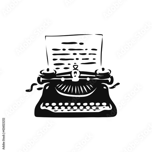 Vintage old typewriter symbol or logo. Literature, journalism icon vector illustration
