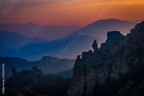Magical sunset over the beautiful Belogradchik rocks, Bulgaria  photo