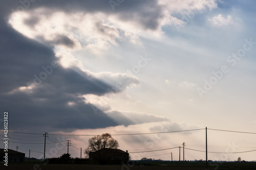 Scenic view of sunset in the counrtyside of Ferrara