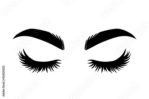 Brows and lashes vector illustration. Beautiful Eyelashes. For beauty salon, lash extensions maker, brow master. Closed eyes
