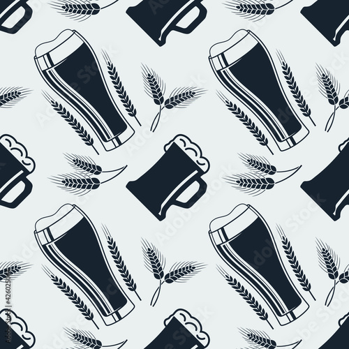 Craft Beer seamless pattern. Vintage style vector illustration