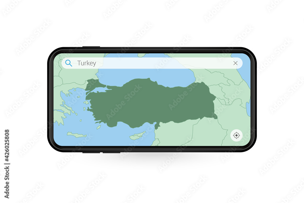 Searching map of Turkey in Smartphone map application. Map of Turkey in Cell Phone. Searching map of Turkey in Smartphone map application. Map of Turkey in Cell Phone.