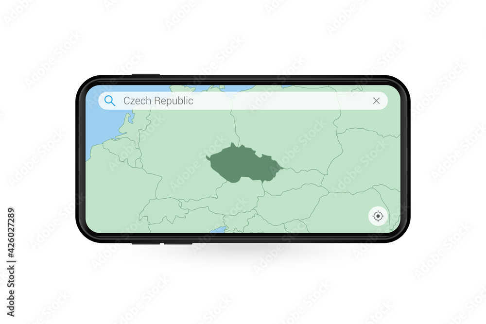 Searching map of Czech Republic in Smartphone map application. Map of Czech Republic in Cell Phone. Searching map of Czech Republic in Smartphone map application. Map of Czech Republic in Cell Phone.