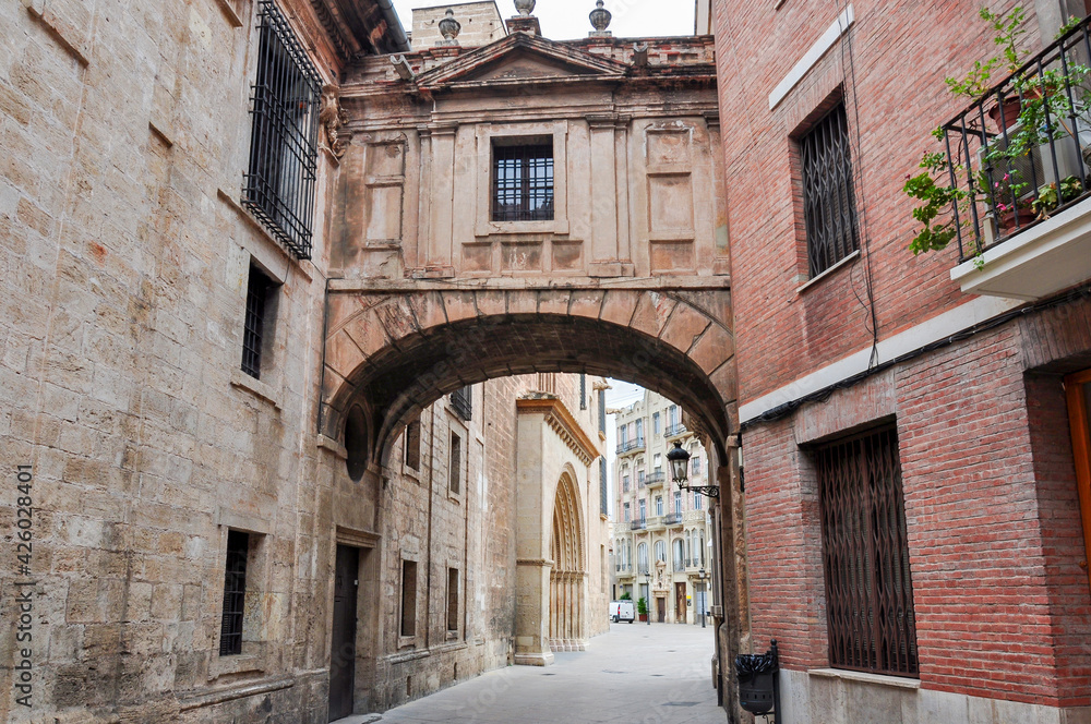 Bridge of sighs in Valencia old town, Spain