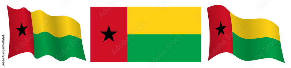 flag of Guinea Bissau in static position and in motion, fluttering in wind in exact colors and sizes, on white background flag of Guinea Bissau in static position and in motion, fluttering in wind in exact colors and sizes, on white background