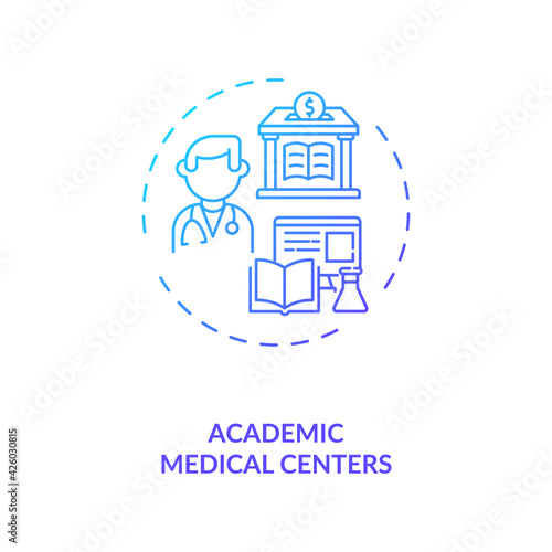 Academic medical centers concept icon. Sponsorship idea thin line illustration. Educating physicians. Holding clinical trials. Multidisciplinary healthcare. Vector isolated outline RGB color drawing