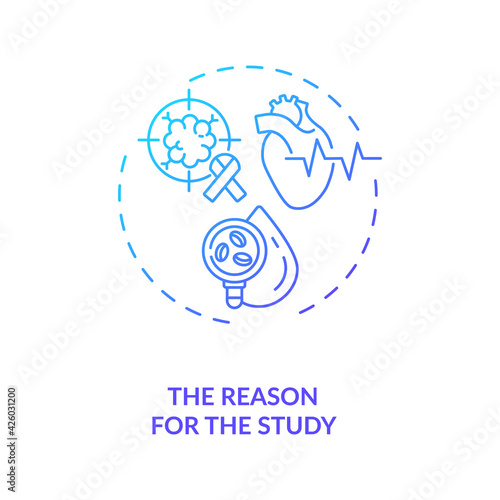 Reason for study concept icon. Clinical trial protocol component idea thin line illustration. Question researching. Statistical considerations. Vector isolated outline RGB color drawing