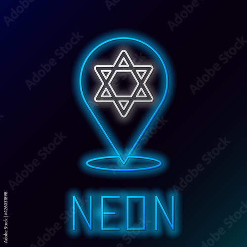Glowing neon line Star of David icon isolated on black background. Jewish religion symbol. Symbol of Israel. Colorful outline concept. Vector
