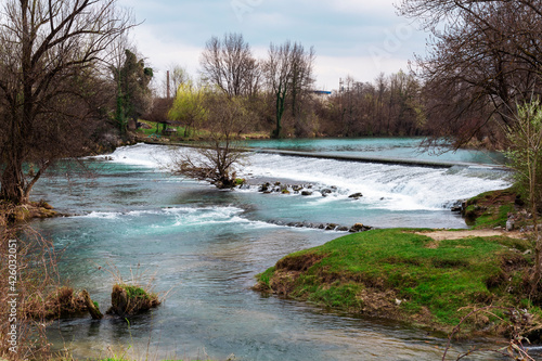 Small cascading waterfalls on the river Mreznica, Karlovac, Croatia