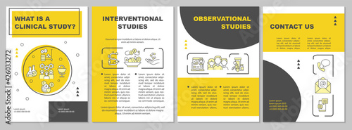 Clinical study description brochure template. Observational studies. Flyer, booklet, leaflet print, cover design with linear icons. Vector layouts for presentation, annual reports, advertisement pages