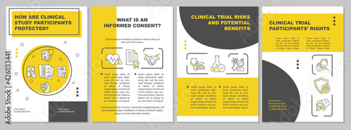 Clinical study volunteer safety brochure template. Informed consent. Flyer, booklet, leaflet print, cover design with linear icons. Vector layouts for presentation, annual reports, advertisement pages