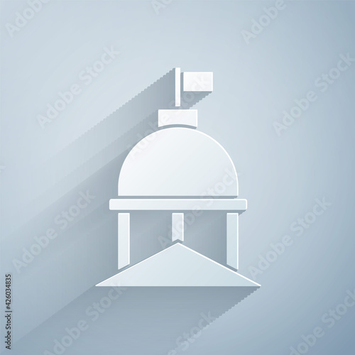 Paper cut White House icon isolated on grey background. Washington DC. Paper art style. Vector