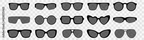 Transparent sunglasses collection. Set of trendy glasses. Summer accessory. Vector design