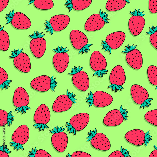Seamless pattern with strawberries. Bright vector illustration.