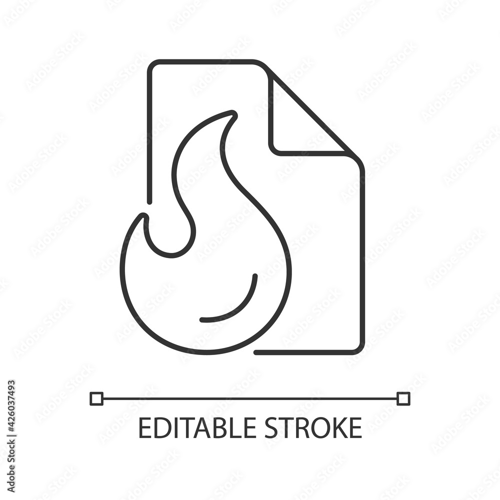 Fire blanket linear icon. Caution with flammable materials. Flames extinguishing. Fire safety