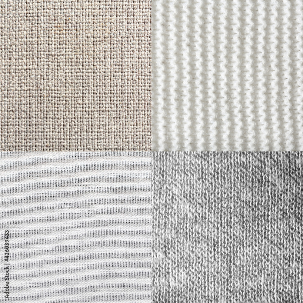 Different fabric textures, top view Stock Photo Adobe Stock