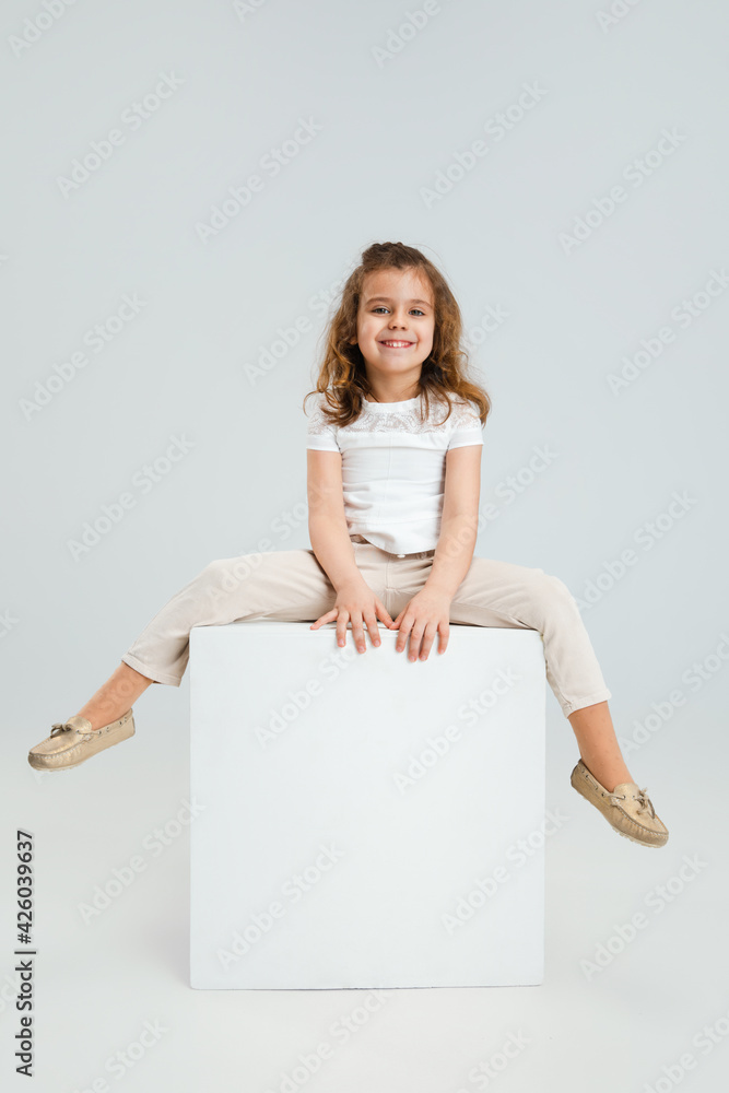 Pretty caucasian girl portrait isolated on white studio background with copyspace Pretty caucasian girl portrait isolated on white studio background with copyspace