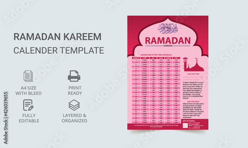 Iftar and Prayer timetable for Ramadan. Ramadan Calendar Schedule, Ramadan Kareem Timing Calendar.