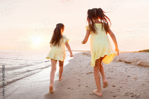 Cute little girls having fu...