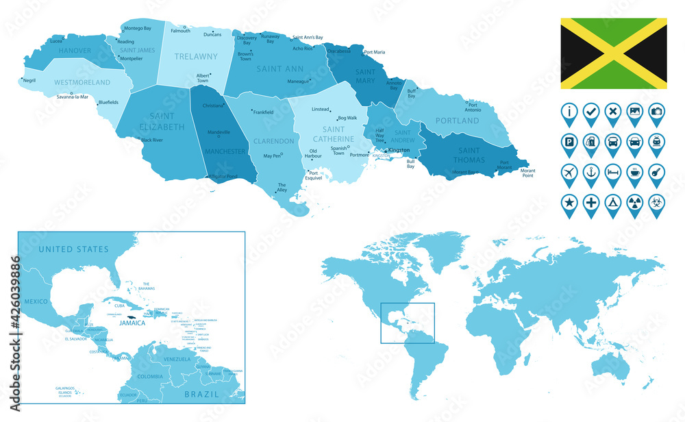 Jamaica Detailed Administrative Blue Map With Country Flag And Location 1000 F 426039886 AFpBzvkH3eBhLGSf6CWRxO9aTilYT54t