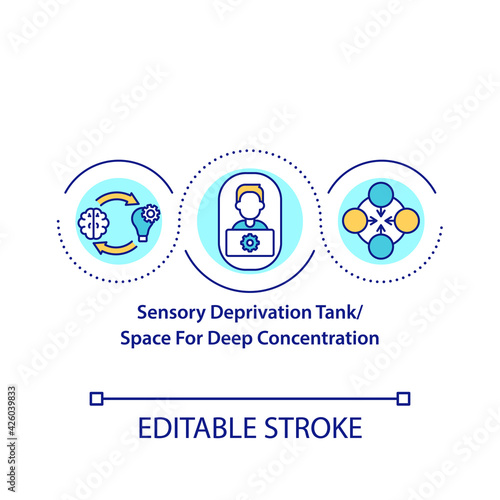 Sensory deprivation tank concept icon. Space for deep concentration idea thin line illustration. Place for relaxation and meditation. Vector isolated outline RGB color drawing. Editable stroke