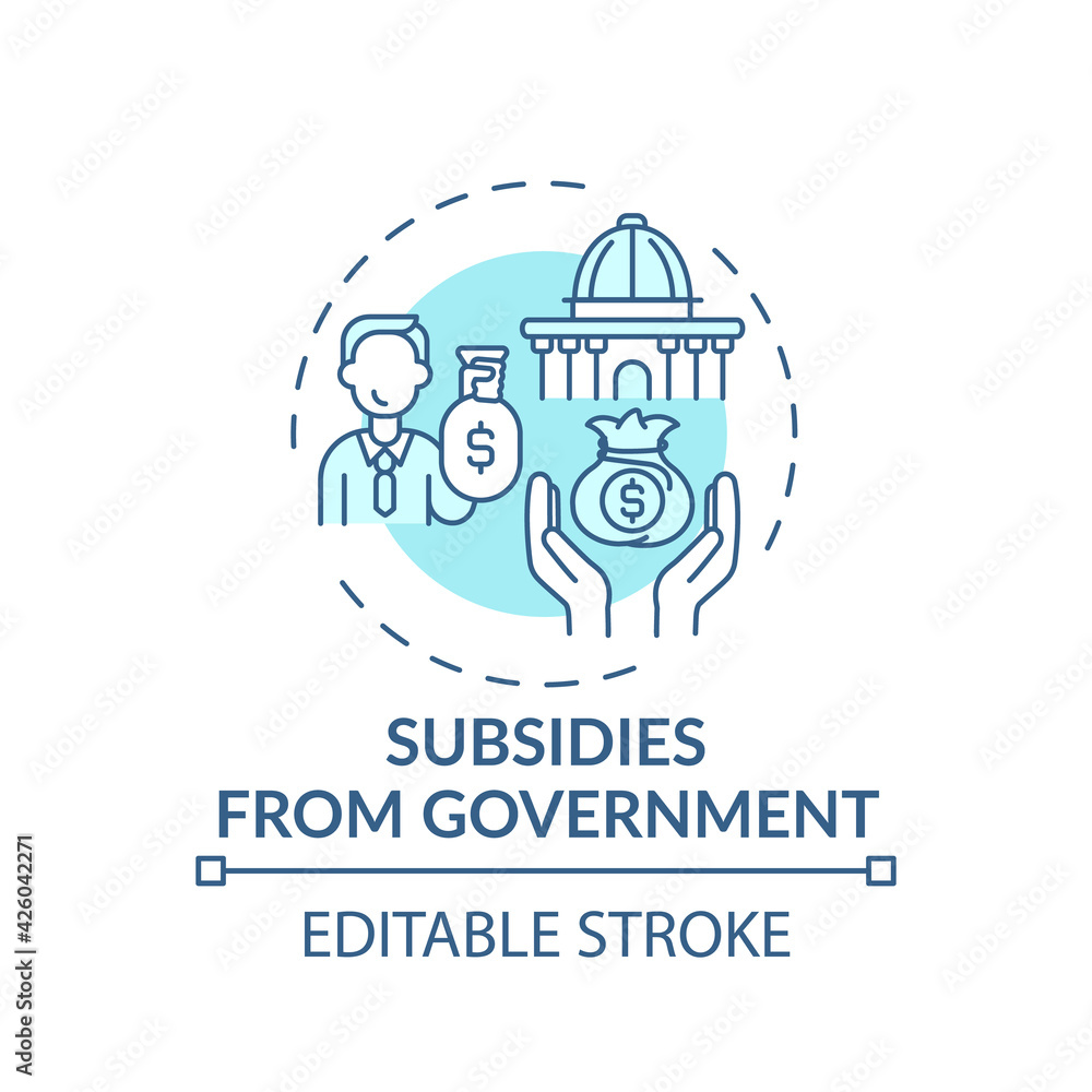 Government subsidies concept icon. Anti-competitive practice idea thin line illustration. Financial grants. Business and jobs protection. Vector isolated outline RGB color drawing. Editable stroke