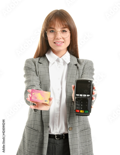 Young businesswoman with pa...