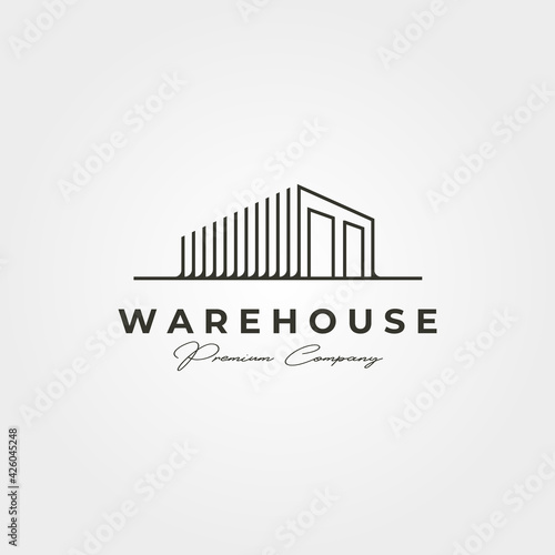 warehouse storage line art logo vector illustration design, line art style