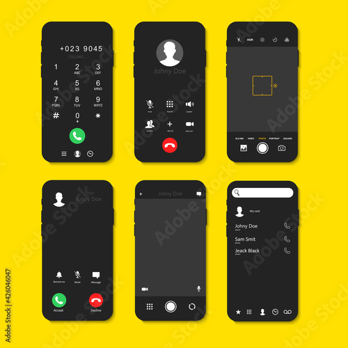 Phone call screen Set. Interface for incoming Call.