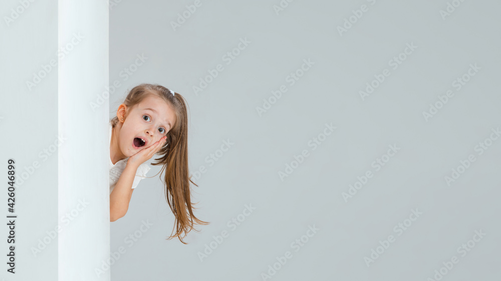 Pretty caucasian girl portrait isolated on white studio background with copyspace Pretty caucasian girl portrait isolated on white studio background with copyspace