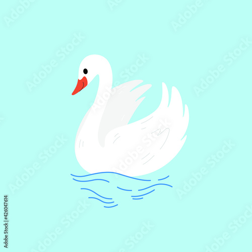 Cute swan - cartoon bird character. Vector illustration in flat style isolated on gray background.