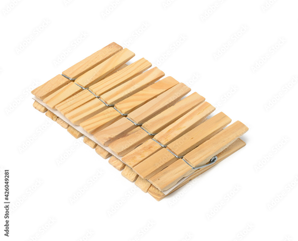 wooden clothespins isolated on white background