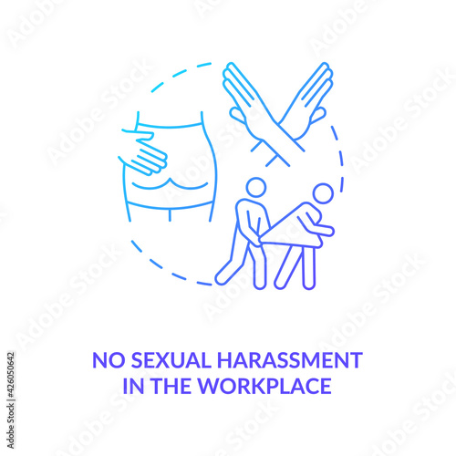 No sexual harassment in workplace blue gradient concept icon. Stop abuse. Prevent assault on woman. Migrant worker rights idea thin line illustration. Vector isolated outline RGB color drawing