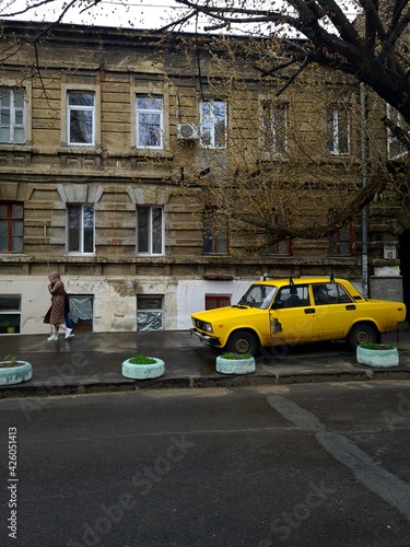 Yellow car in the city