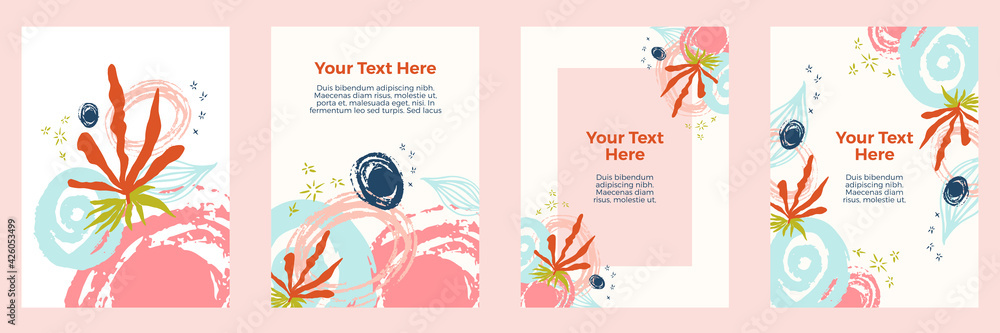 Obraz Abstract trendy universal artistic background templates with boho bohemian botanical tropical leaf line art. Good for cover, invitation, banner, placard, brochure, poster, card, flyer and other.