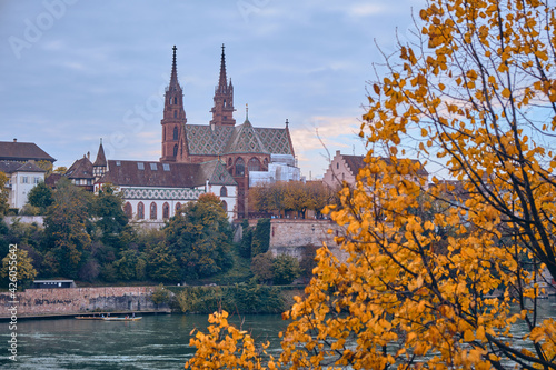 View of a house front on the banks of the Rhine in Basel, Switzerland, in the fall of 2020.