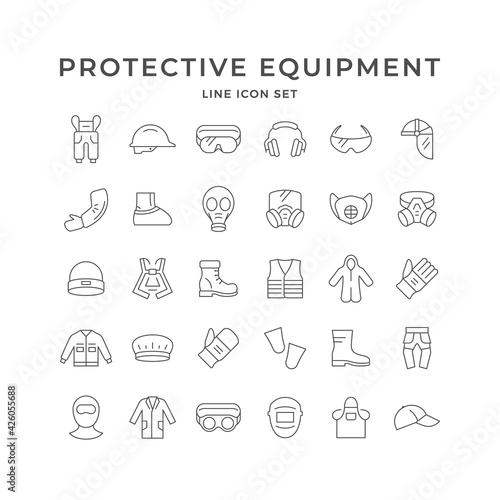 Set line icons of personal protective equipment