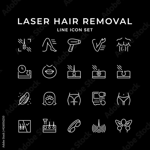 Set line icons of laser hair removal