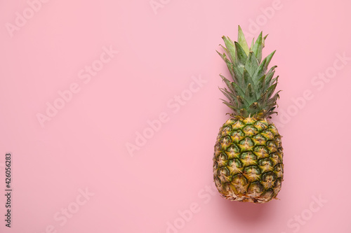 Fresh pineapple on color background