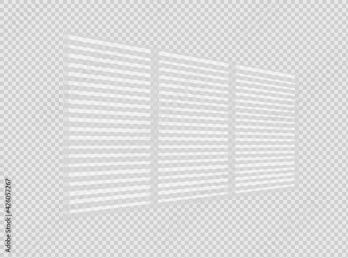 Overlay shadow effect. Transparent overlay window and blinds shadow. Realistic light effect of shadows and natural lighting on a transparent background. Vector illustration