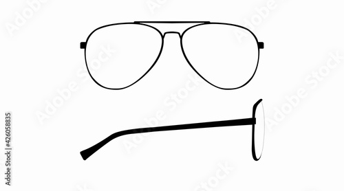 Vector isolated Illustration of a Glasses Frame. Black glasses Frame Front and Side View