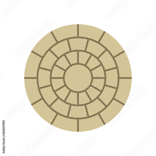 Concrete paver block pavement floor or brick vector icon. For landscape  outdoor  garden by paving on ground to create circle or round pattern. That sidewalk  road  patio  path  street or walkway.