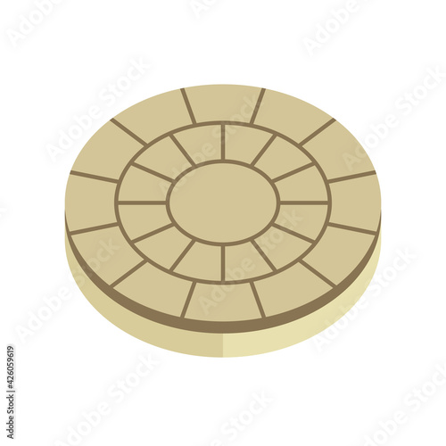 Concrete paver block pavement floor or brick vector icon. For landscape  outdoor  garden by paving on ground to create circle or round pattern. That sidewalk  road  patio  path  street or walkway.