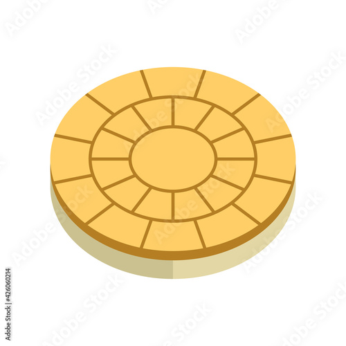 Concrete paver block pavement floor or brick vector icon. For landscape, outdoor, garden by paving on ground to create circle or round pattern. That sidewalk, road, patio, path, street or walkway.