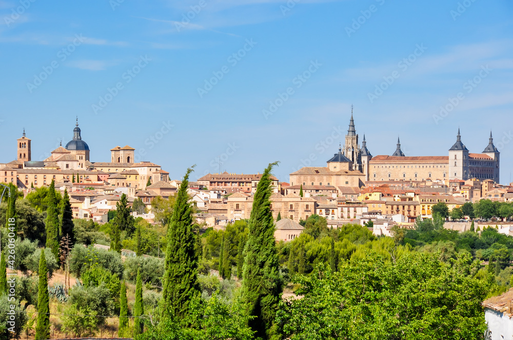Toledo cityscape with cathedral and alcazar over old town, Spain