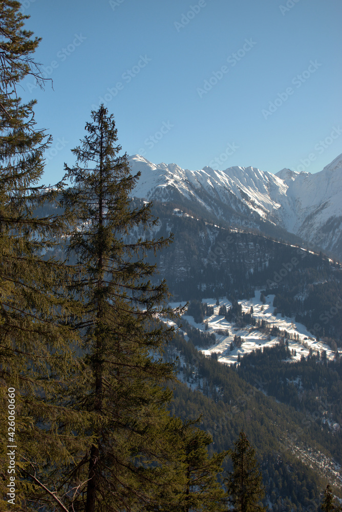 Alpine winter scenery at the rhine canyon near Flims in Switzerland 20.2.2021