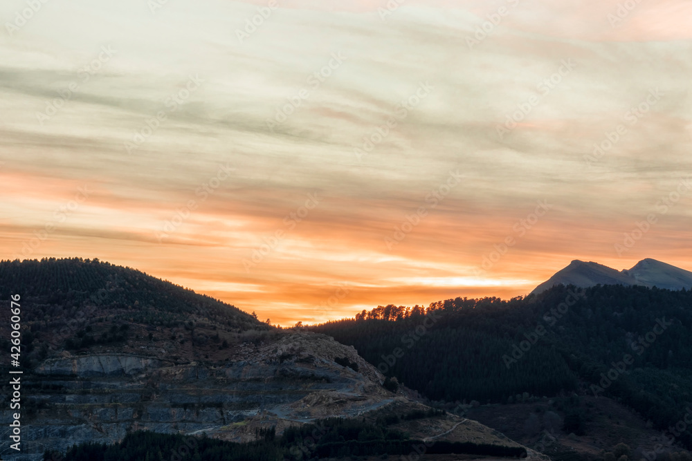 vizcaya mountain in northern spain at sunset