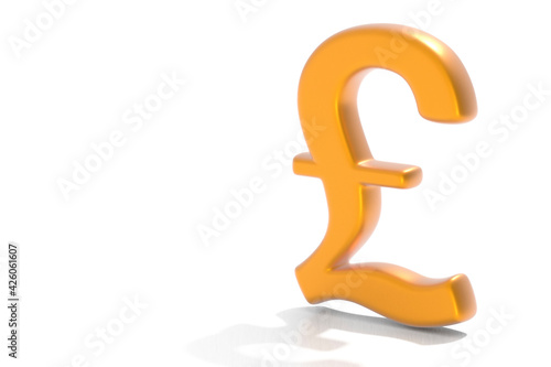 3d English pound symbol, gold color, on white background.
